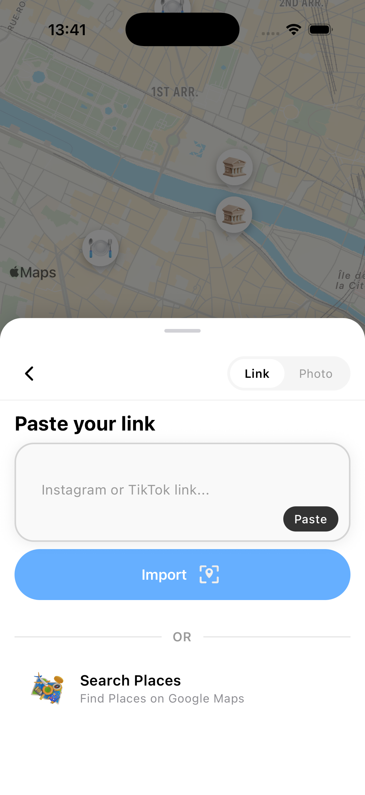 Add Places screen
